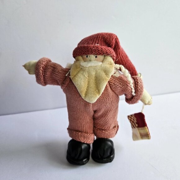 Vintage Cloth Cottagecore Santa Doll Ornament 6.5" Scandinavian Style Holiday - Picture 1 of 9